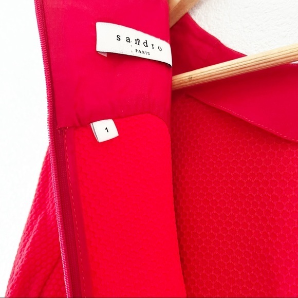 Sandro Paris Rayke Red Lace Cutout Jersey Dress - Picture 10 of 12